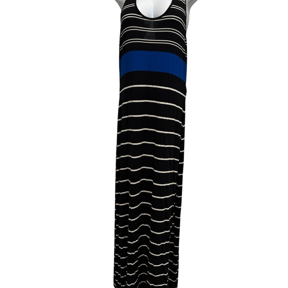 CALVIN KLEIN Women’s Sleeveless Maxi Dress Black Blue White Stripes Size 12